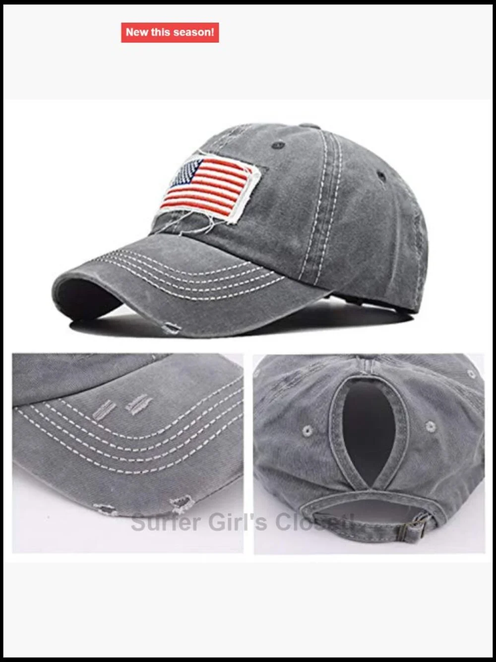Distressed Ponytail Hat with Adjustable Buckle